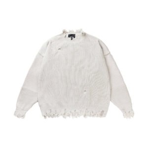 Men's Ripped Winter Crew Neck Jumper Streetwear